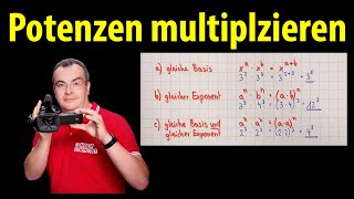 Potenzen multiplizieren  ganz einfach erklärt  Lehrerschmidt [upl. by Annayhs]