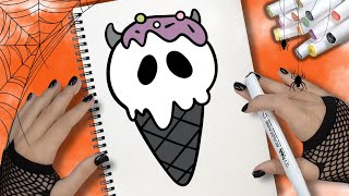 💜 Comment dessiner une GLACE CRÂNE  DESSIN DHALLOWEEN  FACILE [upl. by Merton]