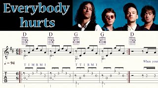 EVERYBODY HURTS  REM  Acoustic Guitar Tutorial  Melody Chords amp Lyrics  TAB amp Sheet music [upl. by Sumner]