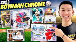 BIG HITS 😱🔥 BRAND NEW 2023 Topps Bowman Chrome Baseball Hobby amp HTA Box Reviews First Look [upl. by Suivart]