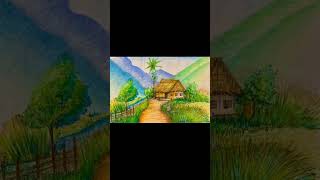 Village art ytshorts watercolorpainting youtubeshorts art viralvideo [upl. by Setiram9]