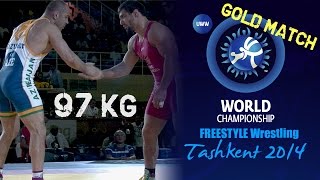 Gold Match  Freestyle Wrestling 97 kg  A GADISOV RUS vs K GAZYUMOV AZE  Tashkent 2014 [upl. by Kiley]