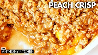 The BEST Peach Crisp  MORE Crisp Topping Less Fruit Filling 🍑 [upl. by Naujak]