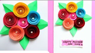 DIY Bouquet CardMaking Mothers day greeting card with paper flowersPaper roseMaking paper rose [upl. by Morel670]