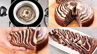 ZEBRA CAKE RECIPE IN REGULAR SAUCE PAN l CHOCOLATE amp VANILLA CAKE l EGGLESS amp WITHOUT OVEN [upl. by Zingg416]