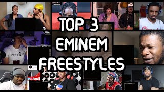 REACTORS GOING CRAZY  TOP 3 Eminem freestyles of all time  UNCUT EMINEM REACTION MASHUP [upl. by Aitsirk]