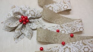 DIY Ribbon Flowers  How to Make a Ribbon Poinsettia  Ribbon Poinsettias  Christmas Decor [upl. by Oedama]