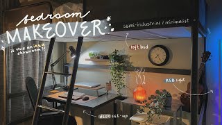 semiindustrial ROOM MAKEOVER for my brother 🛠 loft bed desk setup amp ikea haul [upl. by Nila]