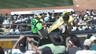 Oakland Athletics game banjo man and dancing vendor man [upl. by Frazer]