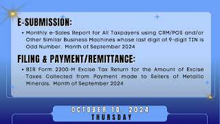 Tax Calendar October 10 2024 [upl. by Ytok]