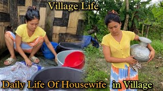 Daily Life Of Housewife in Village  Washing Clothes Carrying Water and Cooking  Village Life [upl. by Smitt]