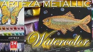 ARTEZA METALLIC WATERCOLOR REVIEW 24 Color Paint Set Compare Paul Rubens Finetec Coliro Mica Glitter [upl. by Moscow]