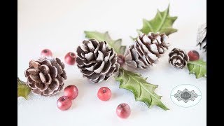 Royal Icing and Fondant Pine Cones Holly Leaves and Berries A Companion Video [upl. by Greyso314]