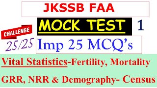 MCQS Mock TestVital Statistics Demography Census Mortality Fertility DemographyCensus NRRGRR [upl. by Tiler807]