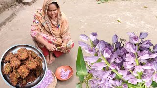 Kochuri fuler Pakora Kochuri Pana fuler Bora  village cooking [upl. by Ecienal]