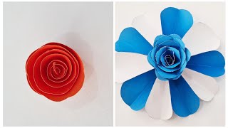 2 DIY easy paper flower  آموزش ساخت گل  how to make a paper rose flower  paper craft [upl. by Randie224]