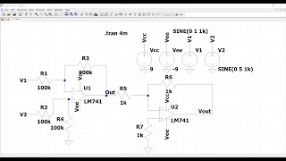 LTspice tutorial 25 Transient analysis simulation of differential amplifier circuit using LM741 [upl. by Arotak]