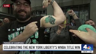 Diehard NY Liberty fan shows off logo bicep tattoo  NBC New York [upl. by Alvy]