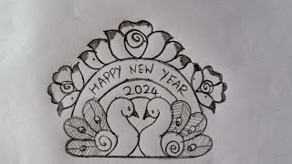 2024 New year rangoli designs7dots rangoli designskolam designsNew year muggulupeacock rangoli [upl. by Anileh420]