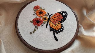 Butterfly embroidery pattern  How to embroider butterfly  Embroidery for beginners Lets Explore [upl. by Okiron]