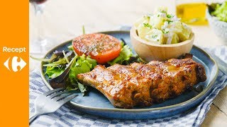 Ribbetjes uit de oven met geroosterde tomaten en aardappelsalade [upl. by Cristin]