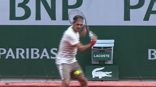 Roger Federer à lentraînement après quatre ans dabsence à RolandGarros  AFP Images [upl. by Cirderf]