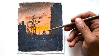 TOO EASY Watercolor Painting Tutorial for BEGINNERS  Sunset Streets Scene Step by Step Tutorial [upl. by Erodasi]