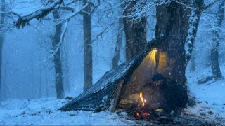 Can I survive 4 days in the winter forestCamping in heavy snow building a shelter [upl. by Airdnax]