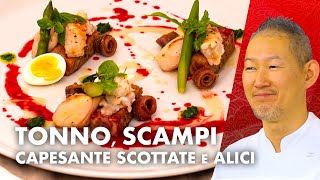 Ricetta ventresca di tonno un mix irresistibile di cappesante scampi e alici [upl. by Areema]