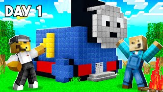 We Built Thomas Train In Minecraft And Tried To Survive In It [upl. by Beebe279]