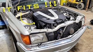 Putting the Mercedes V12 Biturbo in a 500SEC for the First Time  Project SEC V12 Part 2 [upl. by Artinad]