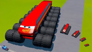 Big amp Small Lightning McQueen Tesla Cybertruck Long Short VS Thomas Tank Engine Train  BeamNGdrive [upl. by Alesandrini]