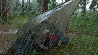 SOLO CAMPING IN HEAVY RAIN WITH THUNDERSTORM • SMALL TENT IN THE RAINSTORM • SLEEPING IN HEAVY RAIN [upl. by Anahcra96]