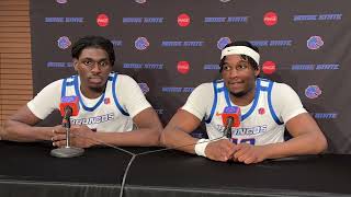 Boise States OMar Stanley and Emmanuel Ugbo meet with the media after 10065 win over Corban [upl. by Niles269]