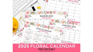 Printable Floral Calendar 2025 Templates with Holidays  VL Calendar [upl. by Samled]