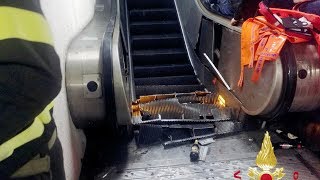 Escalator accident in Rome subway station injures soccer fans [upl. by Eahsram]