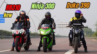 2025 RR310 vs Duke 390 vs Ninja 300 Drag Race [upl. by Ettenay]