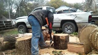 Splitting ash firewood with a fiskars splitting axe [upl. by Mcclees]