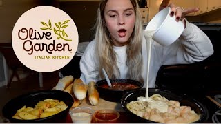 Olive Garden Mukbang Fettuccine Alfredo😋 [upl. by Eilhsa]