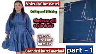 Shirt Collar Kurti Cutting And Stitching  Front Open Collar Kurti Design 🔥 Collar Kurti Tutorial [upl. by Lacie]