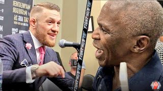 FLOYD MAYWEATHER SR ERUPTS ON CONOR MCGREGOR IN FIRST ENCOUNTER THROWS PUNCH AS CONOR LAUGHS AT HIM [upl. by Naejamron337]