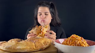 CHEESE amp HAM CALZONE AND RED SAUCE PASTA  MUKBANG  ASMR [upl. by Seumas]