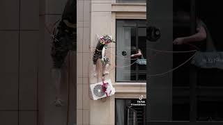 Installing air conditioner outside the building👷 [upl. by Anigger]