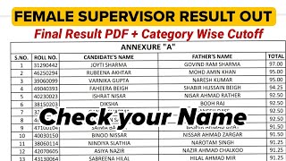 JKSSB Supervisor Result Out 2024  Female Supervisor Final Result amp Category Wise Merit [upl. by Zednanref198]