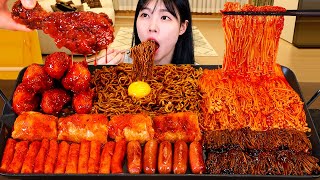 ASMR MUKBANG 직접 만든 불닭 짜장 버섯 양념치킨 소세지 먹방 amp 레시피 SPICY MUSHROOM AND FIRE NOODLES EATING [upl. by Eerdna808]