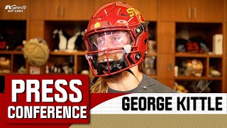 George Kittle pays the price for losing a bet to Brock Purdy  NBC Sports Bay Area [upl. by Enajharas132]