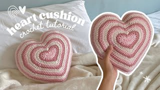 how to crochet a heartshaped cushionpillow  cute crochet room decor tutorial [upl. by Zonnya374]