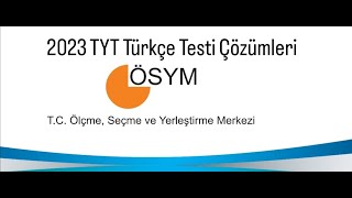 2023 TYT Türkçe Testi Çözümleri 1 Bölüm [upl. by Uziel]