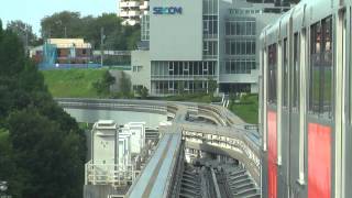 多摩モノレール 多摩センター駅ポイント転換と列車発車 20120808 [upl. by Anirod]