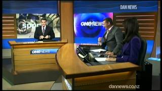 Newsreader in New Zealand does quotSprinkler Dancequot live on TV [upl. by Thad]